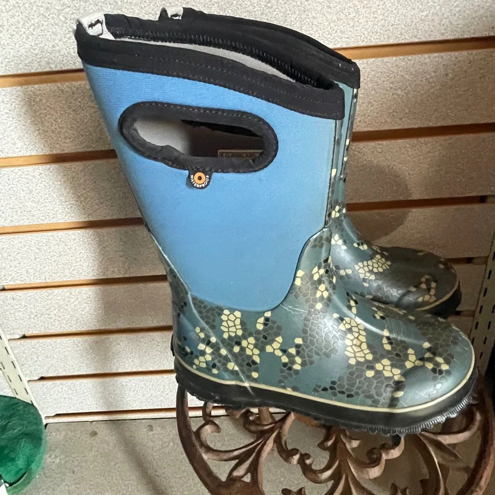 Bogs Kids Classic Axel Waterproof Insulated Winter Rain‎ Boots Blue Teal Size 1